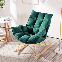 Кресло качалка зеленое с банкеткой для ног из Китая